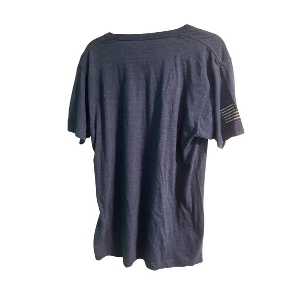 Tultex Navy Blue T-Shirt With Yellow "NAVY" Print & American Flag Sleeve Graphic - Picture 4 of 7